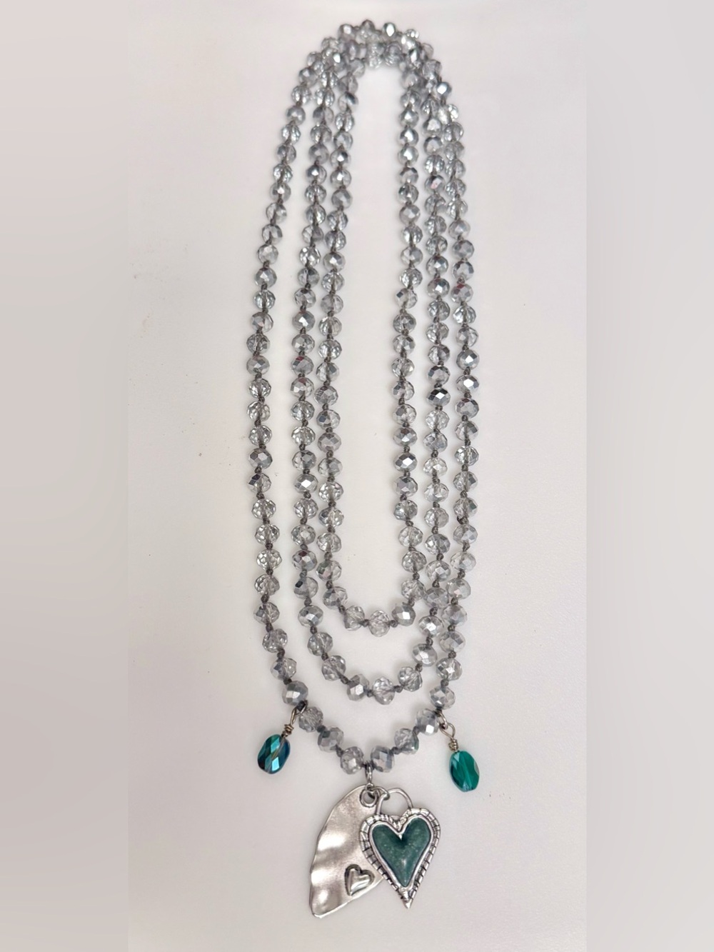 Silver-tone Heart Necklace on silver Crystal Beads